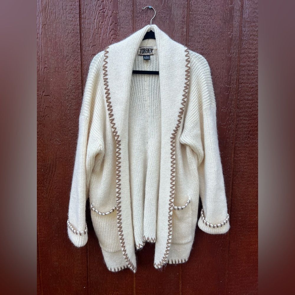 Vintage Forenza Cream Open Front Cardigan Sweater size medium mohair & Acrylic